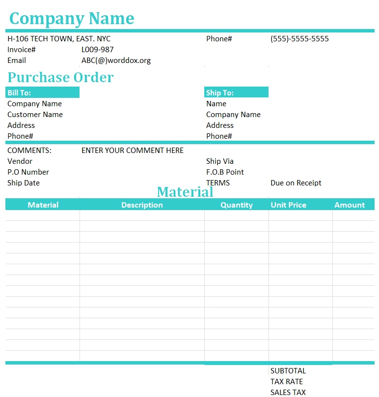 Materials Purchase Order Template — downloadable template preview