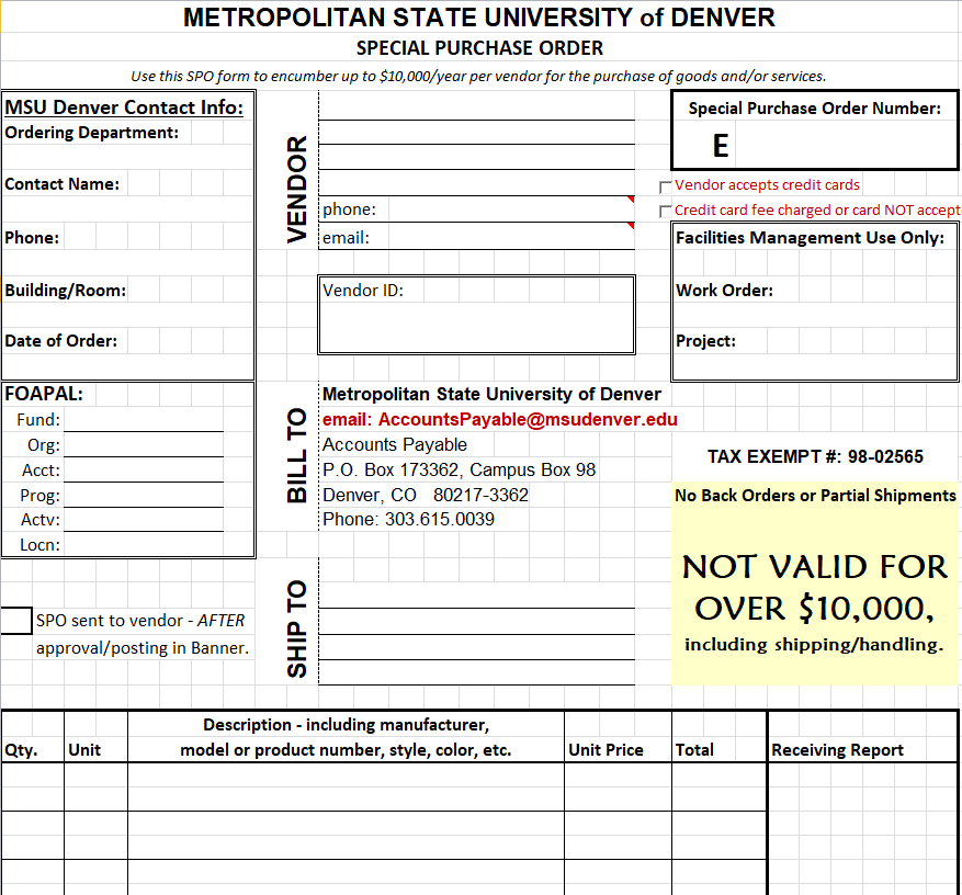 Special Purchase Order Template — downloadable template preview