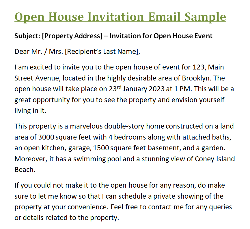 open house invitation email — downloadable template preview