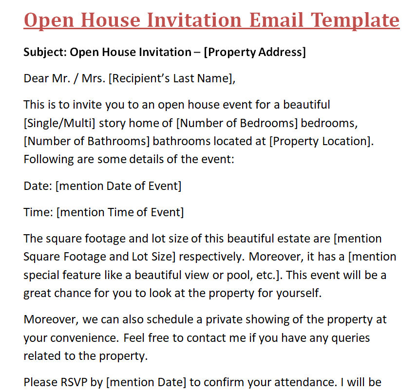 open house invitation email — downloadable template preview