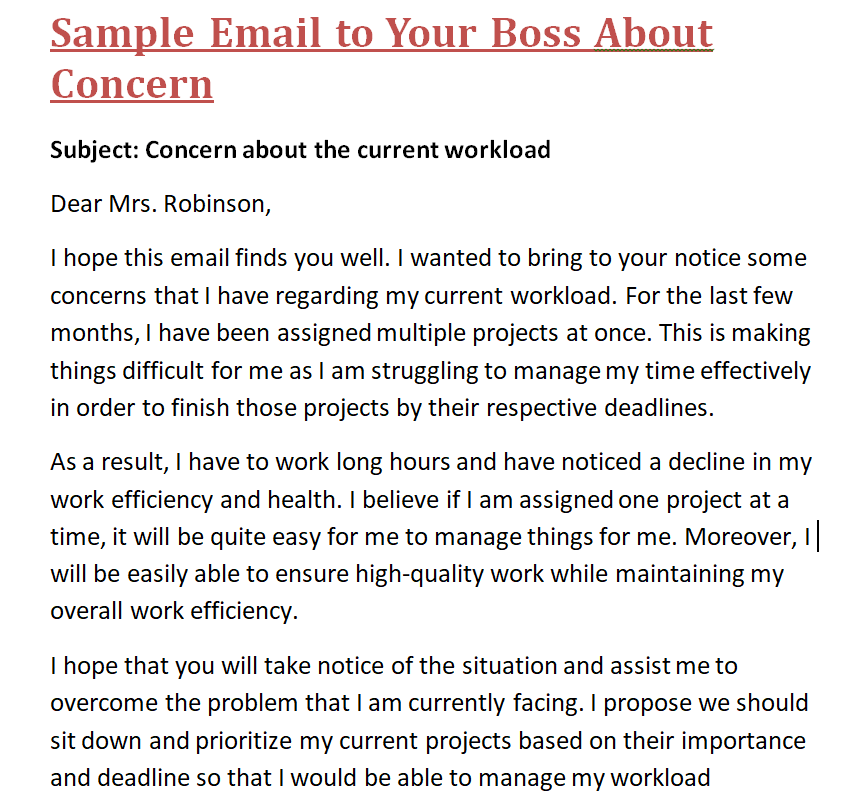 email to your boss about concerns — downloadable template preview