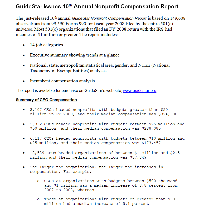Annual Non-Profit Compensation Report Example in MS WORD — downloadable template preview