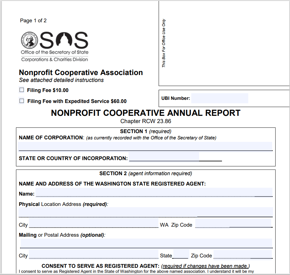 Special Non-Profit Cooperative Annual Report — downloadable template preview