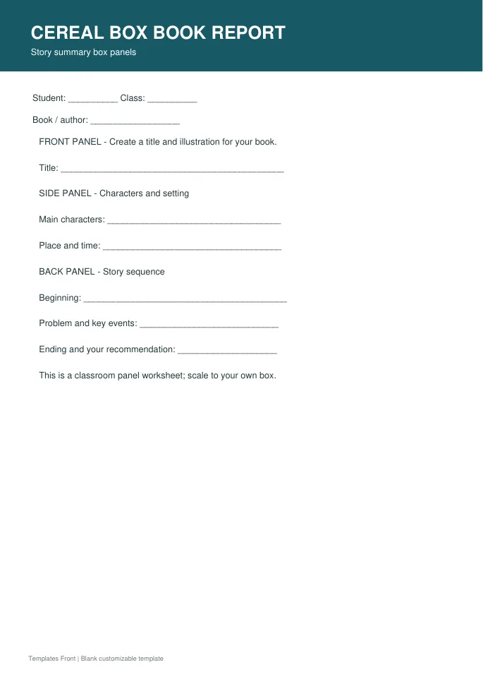Story summary box panels — preview of the downloadable template