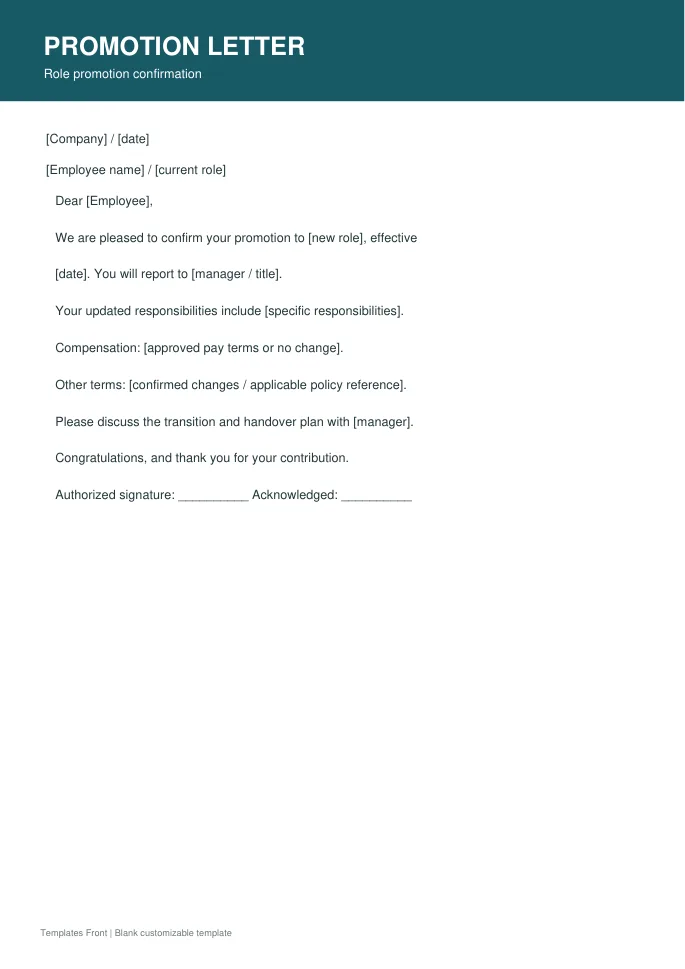 Role promotion confirmation — preview of the downloadable template