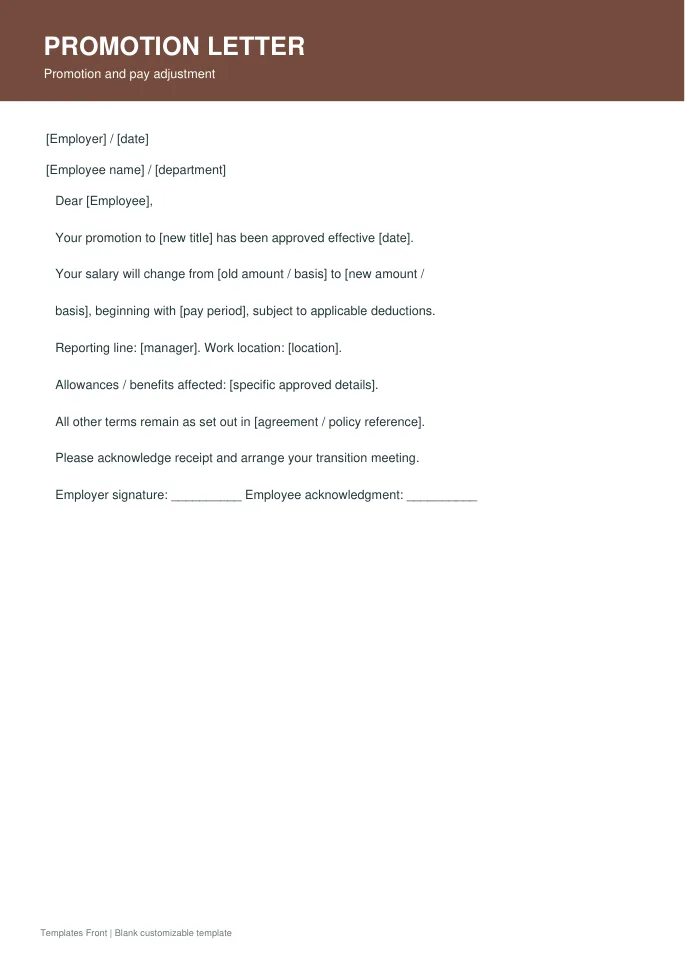 Promotion and pay adjustment — preview of the downloadable template