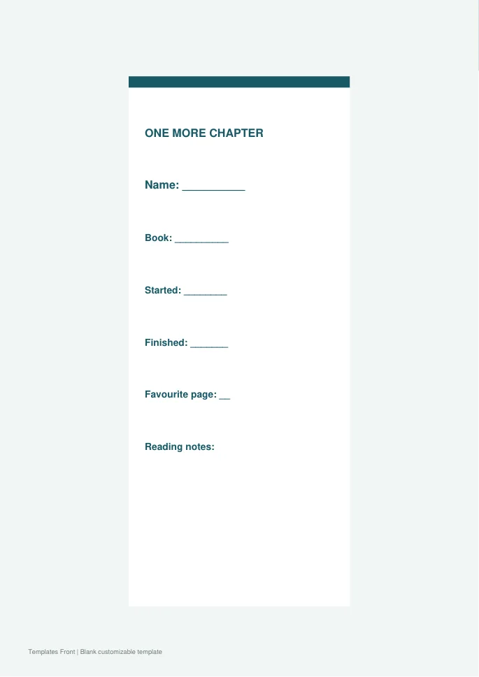 Reading journal bookmark — preview of the downloadable template