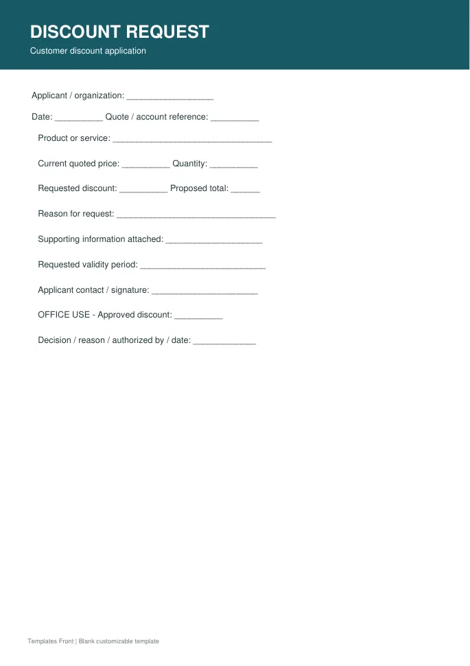 Customer discount application — preview of the downloadable template