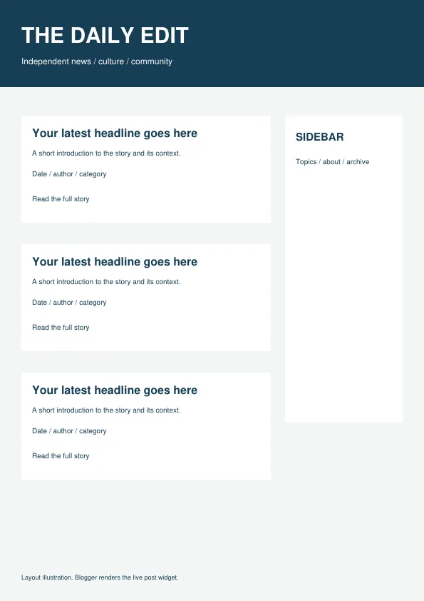 Editorial news Blogger theme — preview of the downloadable template