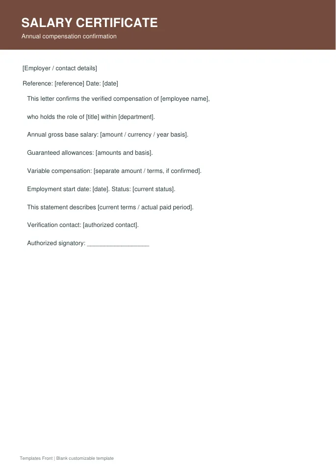 Annual compensation confirmation — preview of the downloadable template