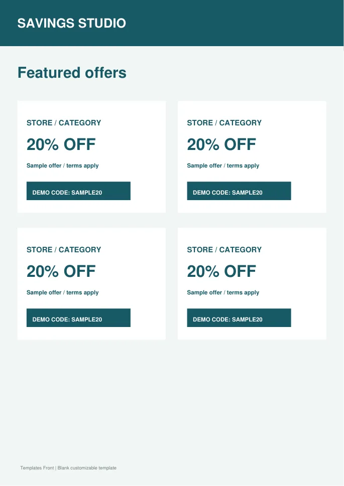 Deal card landing page — preview of the downloadable template