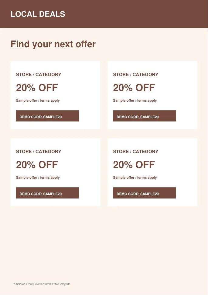 Category coupon directory — preview of the downloadable template