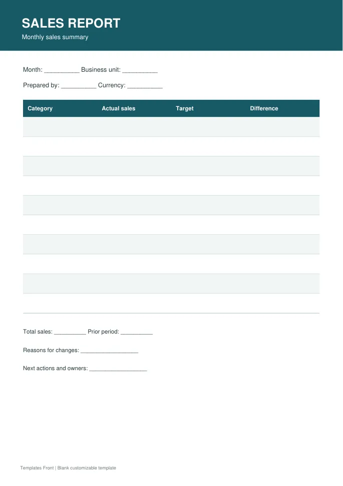 Monthly sales summary — preview of the downloadable template