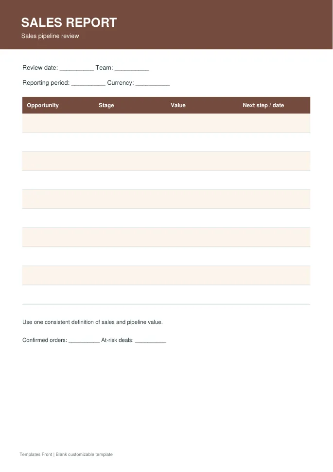 Sales pipeline review — preview of the downloadable template