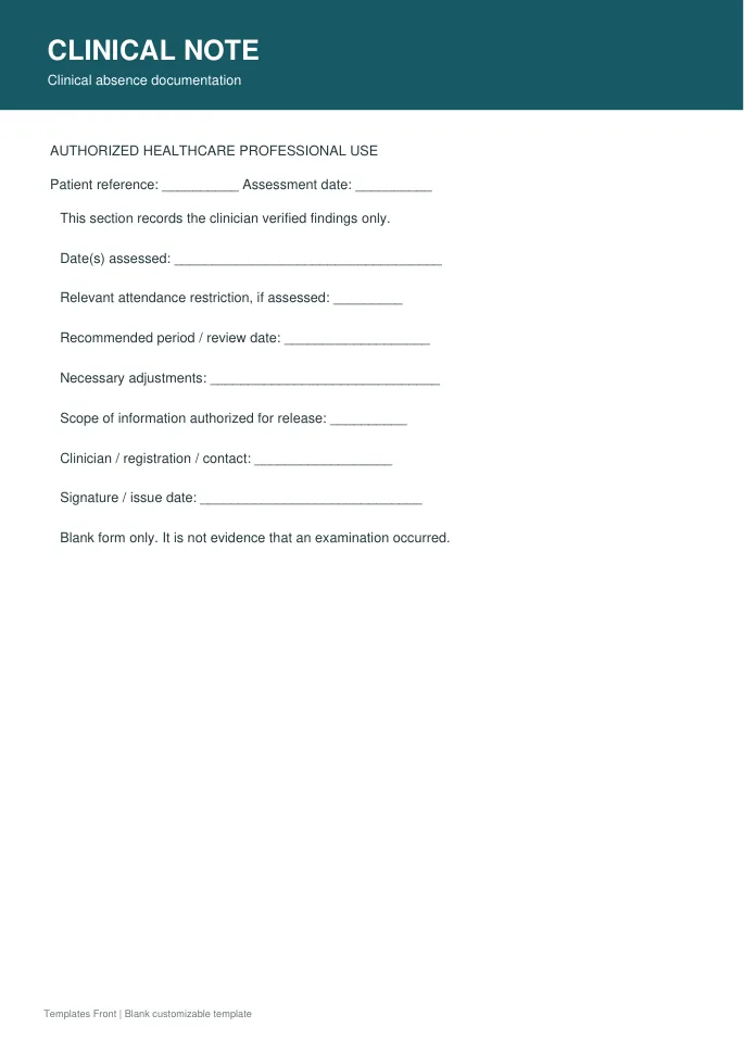Clinical absence documentation — preview of the downloadable template