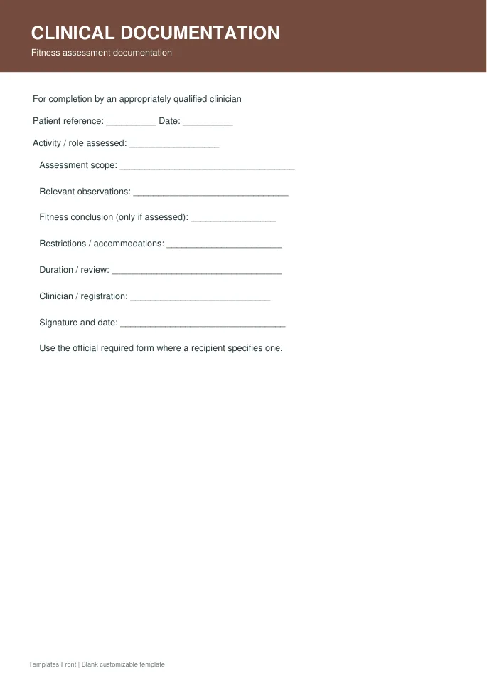 Fitness assessment documentation — preview of the downloadable template