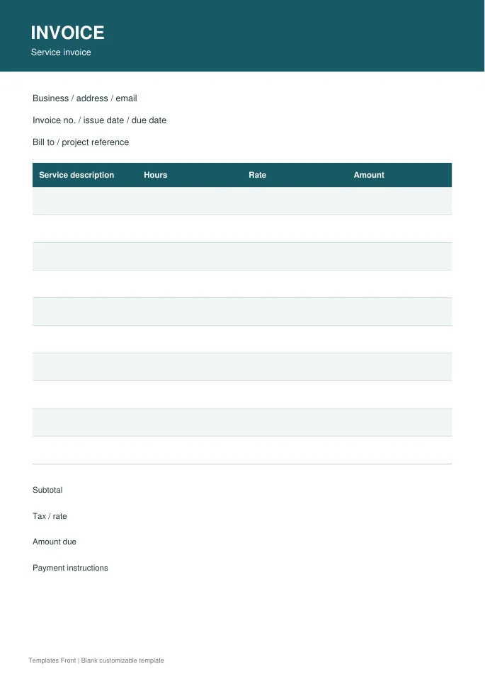 Service invoice — preview of the downloadable template