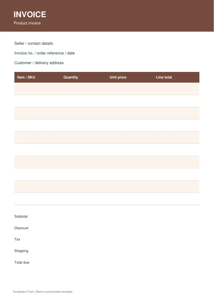 Product invoice — preview of the downloadable template